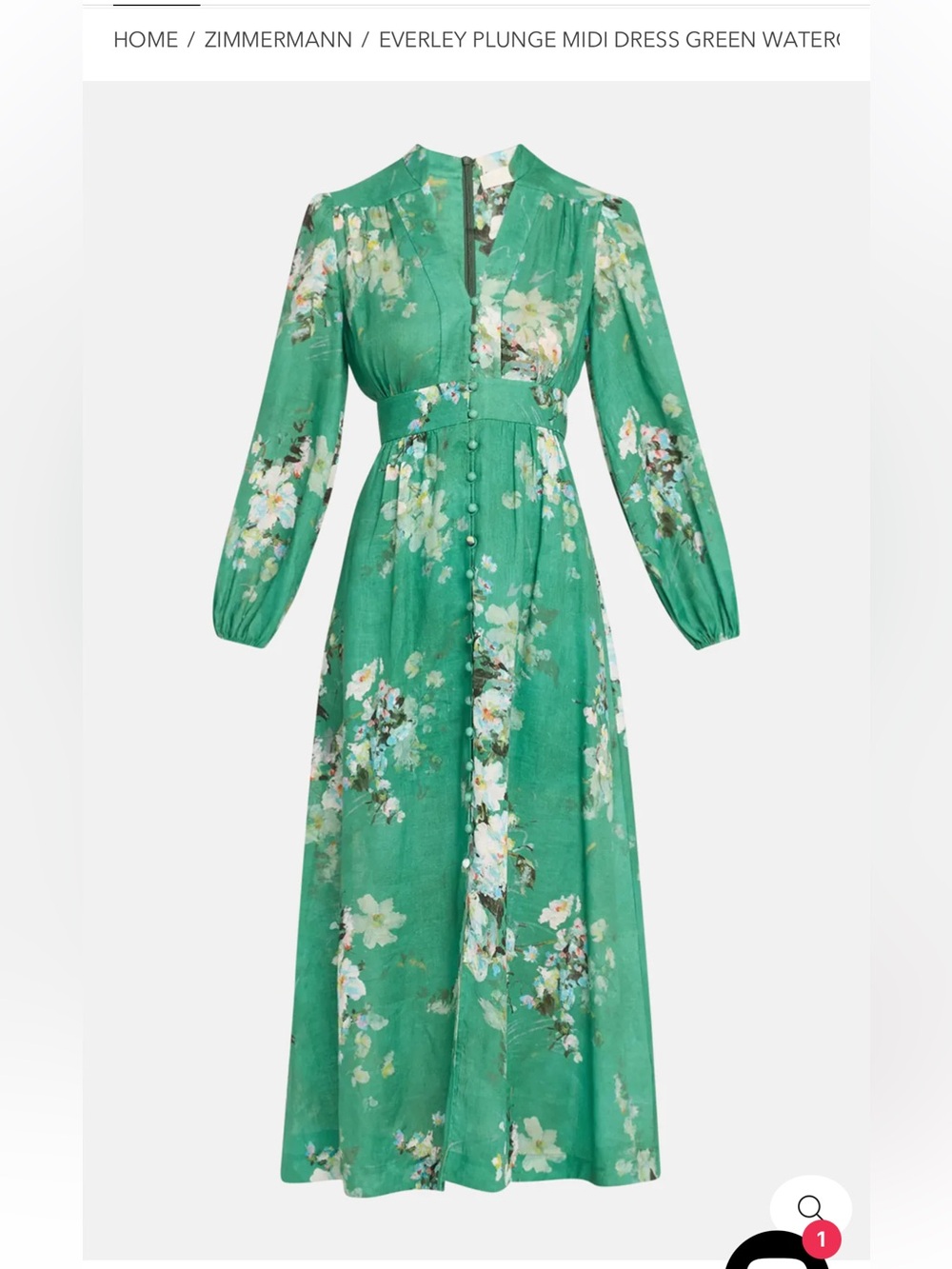 Zimmermann Emerald Green Floral Plunge Maxi Dress - NWT - 0P